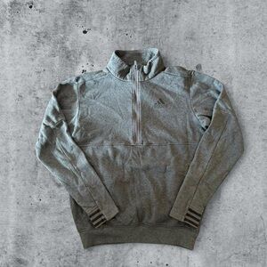 ADIDAS Grey Mens Fleece Lined 1/2 Zip Pullover Sweatshirt Logo Classic Stripes
